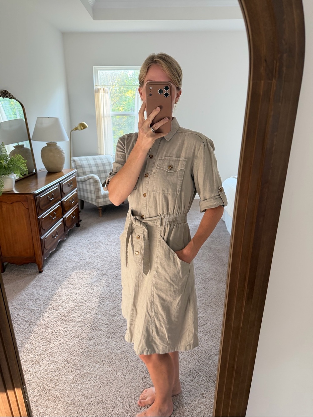 Calvin Klein Taupe Utility Midi Shirt Dress